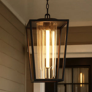 Urban Ambiance - Pendant - UQL10130 Contemporary Outdoor Pendant, 18.75''H x 8.50''W x 8.50''Dep, Matte Black Finish, Monroe Collection - 