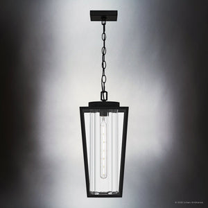Urban Ambiance - Pendant - UQL10130 Contemporary Outdoor Pendant, 18.75''H x 8.50''W x 8.50''Dep, Matte Black Finish, Monroe Collection - 