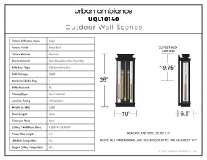 Urban Ambiance - Wall Sconce - UQL10140 New Traditional Outdoor Wall Sconce, 26.00''H x 10.00''W x 6.50''Dep, Matte Black Finish, Selby Collection - 