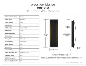 Urban Ambiance - Wall Sconce - UQL10151 Urban Loft Outdoor Wall Sconce, 24.00''H x 7.00''W x 3.50''Dep, Earth Black Finish, Chelsea Collection - 