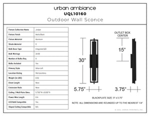 Urban Ambiance - Wall Sconce - UQL10160 Urban Loft Outdoor Wall Sconce, 30.00''H x 5.75''W x 3.75''Dep, Matte Black Finish, Juniper Collection - 