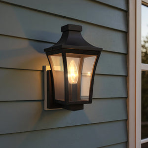 Urban Ambiance - Wall Sconce - UQL10171 English Country Outdoor Wall Sconce, 12.00''H x 6.00''W x 7.00''Dep, Earth Black Finish, Biloxi Collection - 