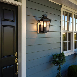 Urban Ambiance - Wall Sconce - UQL10171 English Country Outdoor Wall Sconce, 12.00''H x 6.00''W x 7.00''Dep, Earth Black Finish, Biloxi Collection - 