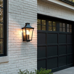 Urban Ambiance - Wall Sconce - UQL10172 English Country Outdoor Wall Sconce, 16.25''H x 8.00''W x 9.00''Dep, Earth Black Finish, Biloxi Collection - 