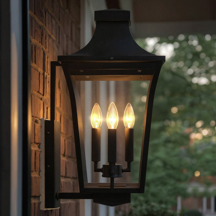 UQL10173 English Country Outdoor Wall Sconce, 20.00''H x 10.00''W x 11.25''Dep, Earth Black Finish, Biloxi Collection