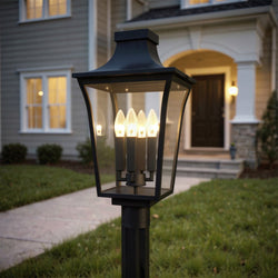 Urban Ambiance - Post Light - UQL10174 English Country Outdoor Post Light, 21.50''H x 10.00''W x 10.00''Dep, Earth Black Finish, Biloxi Collection - 