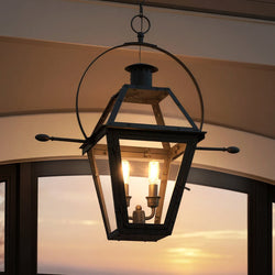 Urban Ambiance - Pendant - UQL10190 English Country Outdoor Pendant, 23.50''H x 21.25''W x 10.50''Dep, Earth Black Finish, Paris Collection - 