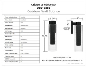 Urban Ambiance - Wall Sconce - UQL10202 Cosmopolitan Outdoor Wall Sconce, 19.75''H x 5.25''W x 7.00''Dep, Matte Black Finish, Greenfield Collection - 