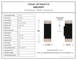 Urban Ambiance - Wall Sconce - UQL10211 Modern Rustic Outdoor Wall Sconce, 14.00''H x 4.75''W x 5.50''Dep, Matte Black Finish, Monrovia Collection - 