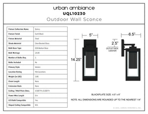 Urban Ambiance - Wall Sconce - UQL10230 Modern Outdoor Wall Sconce, 14.25''H x 5.00''W x 6.50''Dep, Earth Black Finish, Quincy Collection - 