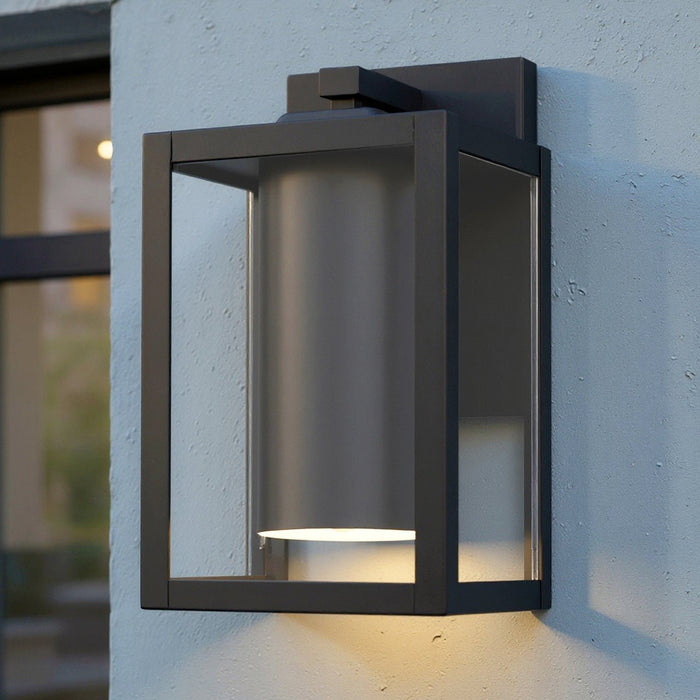 UQL10233 Modern Outdoor Wall Sconce, 10.00''H x 5.75''W x 6.50''Dep, Natural Black Finish, Quincy Collection