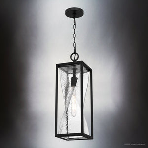 Urban Ambiance - Pendant - UQL10240 Contemporary Outdoor Pendant, 21.75''H x 7.00''W x 7.00''Dep, Matte Black Finish, Covington Collection - 
