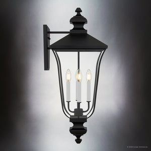 Urban Ambiance - Wall Sconce - UQL10262 Traditional Outdoor Wall Sconce, 30.5''H x 12''W x 13.5''Dep, Matte Black Finish, Casterleigh Collection - 