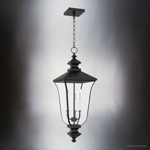 Urban Ambiance - Pendant - UQL10263 Traditional Outdoor Pendant, 27.5''H x 9.75''W x 9.75''Dep, Matte Black Finish, Casterleigh Collection - 