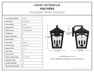 Urban Ambiance - Wall Sconce - UQL10282 Traditional Outdoor Wall Sconce, 17.25''H x 10.75''W x 12.25''Dep, Western Bronze Finish, Grenshaw Collection - 