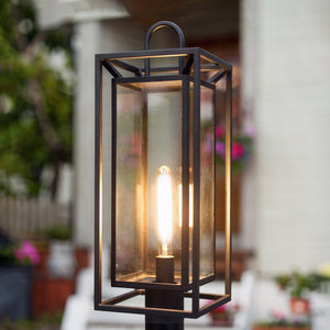 Urban Ambiance - Post Light - UQL10294 Modern Outdoor Post Light, 24.5''H x 9''W x 9''Dep, Matte Black Finish, Kelbury Collection - 