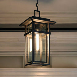 Urban Ambiance - Pendant - UQL10313 Craftsman Outdoor Pendant, 20.5''H x 10''W x 10''Dep, Earth Black Finish, Merridale Collection - 