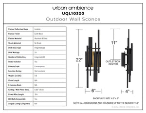 Urban Ambiance - Wall Sconce - UQL10320 Contemporary Outdoor Wall Sconce, 22''H x 6''W x 4''Dep, Earth Black Finish, Ironleigh Collection - 