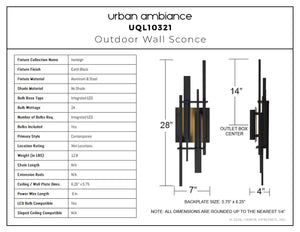 Urban Ambiance - Wall Sconce - UQL10321 Contemporary Outdoor Wall Sconce, 28''H x 7.5''W x 4''Dep, Earth Black Finish, Ironleigh Collection - 