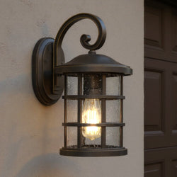 Urban Ambiance - Outdoor Wall Light - UQL1043 Craftsman Outdoor Wall Light, 14.25"H x 8"W, Parisian Bronze Finish, Vienna Collection - 