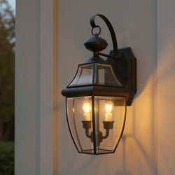 Urban Ambiance - Outdoor Wall Light - UQL1144 Colonial Outdoor Wall Light, 20"H x 10.5"W, Black Silk Finish, Cambridge Collection -