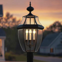 Urban Ambiance - Outdoor Wall Light - UQL1150 Colonial Outdoor Post Light, 23"H x 12.5"W, Black Silk Finish, Cambridge Collection - 