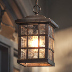 Urban Ambiance - Outdoor Pendant Light - UQL1251 Craftsman Outdoor Pendant Light, 15"H x 9.5"W, Parisian Bronze Finish, Zurich Collection - 