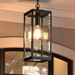 Urban Ambiance - Outdoor Pendant Light - UQL1334 Farmhouse Outdoor Pendant Light, 20.75"H x 7"W, Black Finish, Quincy Collection -