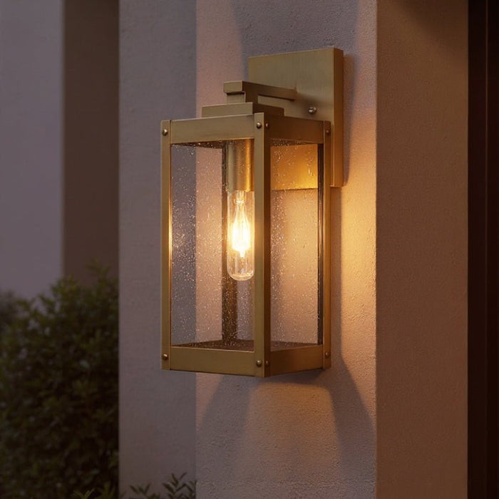 UQL1340 Farmhouse Outdoor Wall Light, 14"H x 5"W, Antique Brass, Quincy Collection