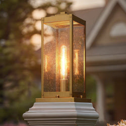 Urban Ambiance - Outdoor Post/Pier Light - UQL1346 Modern Farmhouse Outdoor Pier Light, 16"H x 7.5"W, Antique Brass Finish, Quincy Collection -