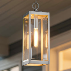 Urban Ambiance - Outdoor Pendant Light - UQL1364 Modern Farmhouse Outdoor Pendant Light, 20.75"H x 7"W, Stainless Steel Finish, Quincy Collection -