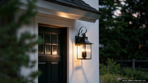 Urban Ambiance - Outdoor Wall Sconce - UQL1755 English Country Outdoor Wall Sconce, 22.00''H x 9.00''W x 9.75''D, Mystic Black Finish, Viersen Collection -