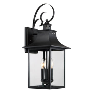Urban Ambiance - Wall Sconce - UQL1755 English Country Outdoor Wall Sconce, 22.00''H x 9.00''W x 9.75''D, Mystic Black Finish, Viersen Collection - 