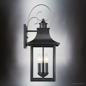 Urban Ambiance - Wall Sconce - UQL1755 English Country Outdoor Wall Sconce, 22.00''H x 9.00''W x 9.75''D, Mystic Black Finish, Viersen Collection - 