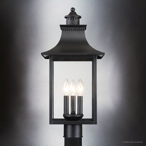 Urban Ambiance - Post Light - UQL1757 Vintage Outdoor Post Light, 21.75''H x 10.00''W x 10.00''D, Mystic Black Finish, Viersen Collection - 