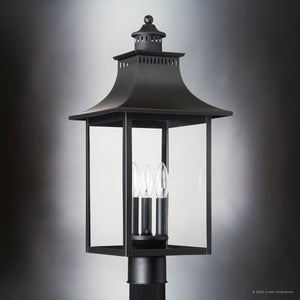 Urban Ambiance - Post Light - UQL1757 Vintage Outdoor Post Light, 21.75''H x 10.00''W x 10.00''D, Mystic Black Finish, Viersen Collection - 