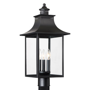 Urban Ambiance - Post Light - UQL1757 Vintage Outdoor Post Light, 21.75''H x 10.00''W x 10.00''D, Mystic Black Finish, Viersen Collection - 