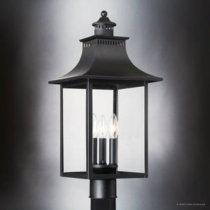 Urban Ambiance - Post Light - UQL1757 Vintage Outdoor Post Light, 21.75''H x 10.00''W x 10.00''D, Mystic Black Finish, Viersen Collection - 