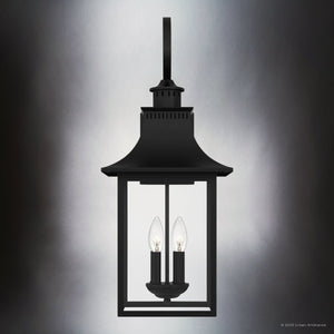 Urban Ambiance - Wall Sconce - UQL1759 English Country Outdoor Wall Sconce, 28.00''H x 12.00''W x 12.75''D, Mystic Black Finish, Viersen Collection - 