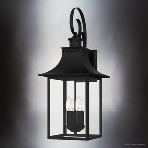 Urban Ambiance - Wall Sconce - UQL1759 English Country Outdoor Wall Sconce, 28.00''H x 12.00''W x 12.75''D, Mystic Black Finish, Viersen Collection - 