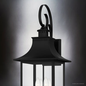 Urban Ambiance - Wall Sconce - UQL1759 English Country Outdoor Wall Sconce, 28.00''H x 12.00''W x 12.75''D, Mystic Black Finish, Viersen Collection - 