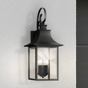 Urban Ambiance - Wall Sconce - UQL1759 English Country Outdoor Wall Sconce, 28.00''H x 12.00''W x 12.75''D, Mystic Black Finish, Viersen Collection -