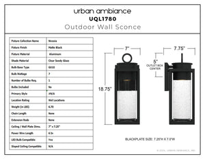 Urban Ambiance’s UQL1780 Classic Outdoor Wall Sconce from the Nicosia Collection features marine-grade matte black construction, seeded glass lantern design, and measures 18.75''H x 7.00''W x 7.75''D.