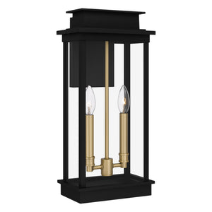The Urban Ambiance UQL1821 Selby Collection outdoor wall sconce features marine-grade matte black construction and a new traditional design, measuring 18.75''H x 8.75''W, perfect for adding elegance to your exterior space.
