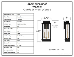 Diagram of Urban Ambiance's UQL1821 Selby Collection outdoor wall sconce, 18.75
