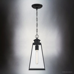 Urban Ambiance - Pendant - UQL1830 New Traditional Outdoor Pendant, 15.50''H x 7.00''W x 7.00''D, Matte Black Finish, Mannheim Collection - 