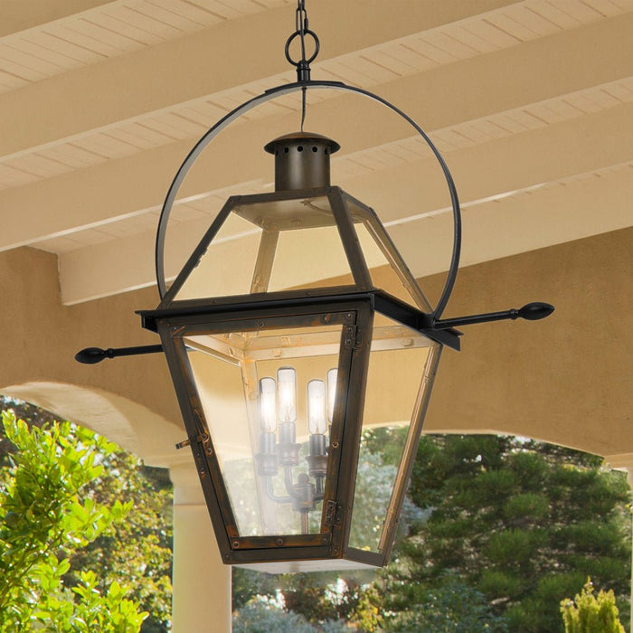 UQL1860 Vintage Outdoor Pendant, 29.50''H x 27.50''W x 13.50''D, Industrial Bronze Finish, Paris Collection