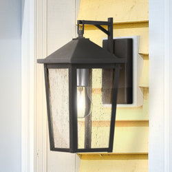 Urban Ambiance - Wall Sconce - UQL1872 Modern Rustic Outdoor Wall Sconce, 13.25''H x 6.50''W x 7.75''D, Mottled Black Finish, Elmwood Collection - 