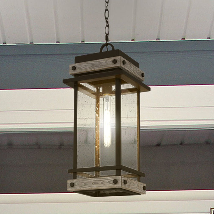 UQL1933 Modern Farmhouse Outdoor Pendant, 22.25''H x 9.5''W x 9.5''D, Matte Black Finish, Munich Collection