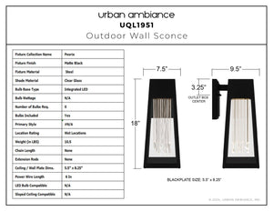 Urban Ambiance - Wall Sconce - UQL1951 Urban Loft Outdoor Wall Sconce, 18''H x 7.5''W x 9.5''D, Matte Black Finish, Peoria Collection - 